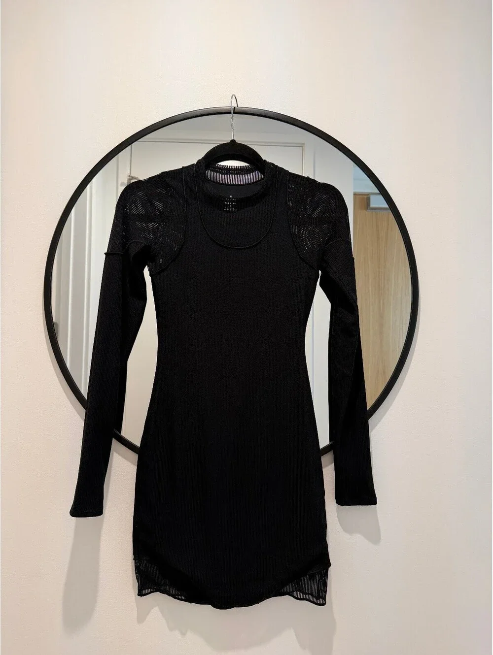 ALO Striped Mesh Synergy Long Sleeve Dress Black Women’s XS